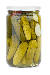 Image showing Glass jar with home-maded marinated cornichons