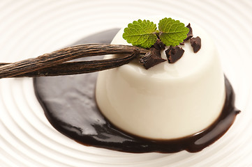 Image showing Panna Cotta with chocolate and vanilla beans