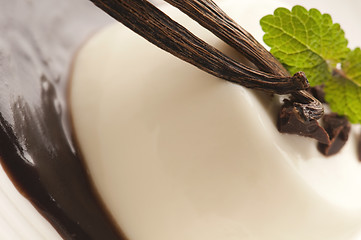 Image showing Panna Cotta with chocolate and vanilla beans