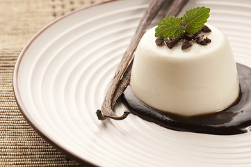 Image showing Panna Cotta with chocolate and vanilla beans