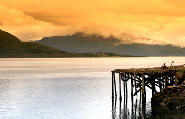 Image showing Old pier at sunset