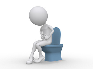 Image showing 3D man with Intestinal problems sitting on the toilet 