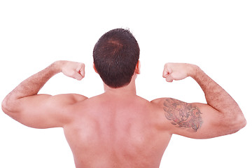 Image showing Young sexy man showing his biceps isolated on white