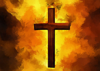 Image showing Flaming Cross Christian Art