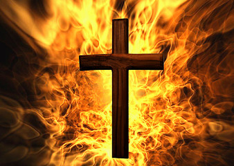 Image showing Flaming Cross Christian Art