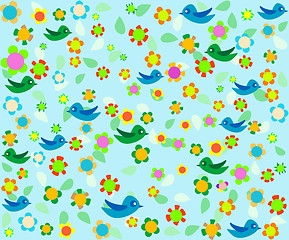 Image showing Romantic floral background with cartoon birds