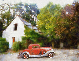 Image showing Vintage cars (oil painting)