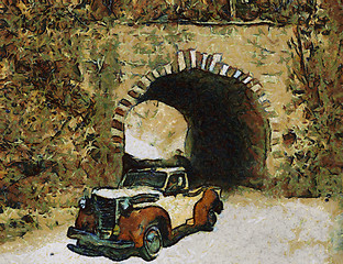 Image showing Vintage cars (oil painting)