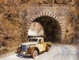 Image showing Vintage cars (oil painting)