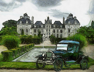 Image showing Vintage cars (oil painting)