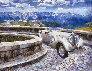 Image showing Vintage cars (oil painting)