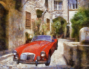 Image showing Vintage cars (oil painting)