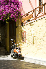 Image showing typical street scene motorbike Syros Cyclades Greek Islands