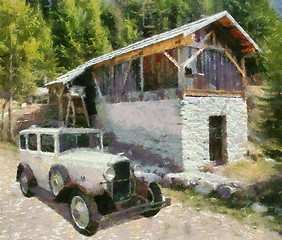 Image showing Vintage cars (oil painting)