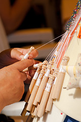 Image showing Bobbin lace making