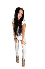 Image showing Girl in gray jeans.
