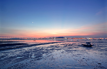 Image showing sunset in hongkong and kong sham western highway