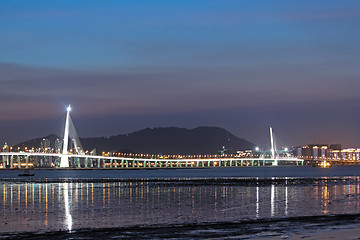 Image showing sunset in hongkong and kong sham western highway