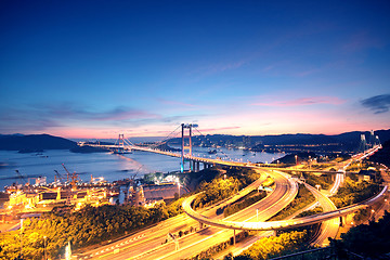 Image showing traffic highway bridge at night