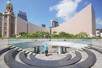 Image showing Architecture structure of Hong Kong Cultural Centre over blue sk