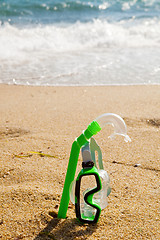 Image showing Snorkel and mask in sand