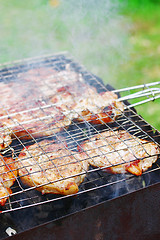 Image showing Steaks in Barbecue grill