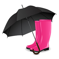Image showing A pair of rainboots and an umbrella