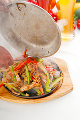 Image showing original fajita sizzling hot  on iron plate