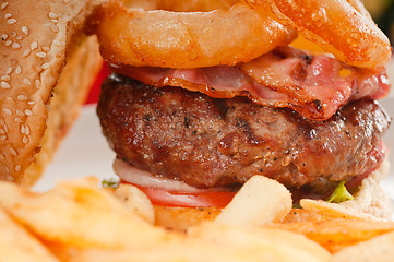 Image showing classic hamburger sandwich and fries