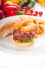 Image showing classic hamburger sandwich and fries