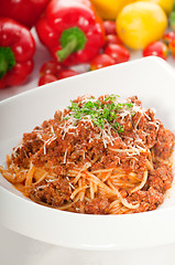 Image showing spaghetti pasta with bolognese sauce