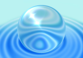 Image showing transparent sphere on blue ripple background