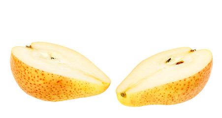 Image showing Two a red-yellow slices of pear