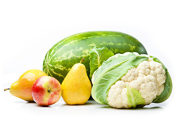 Image showing Watermelon, apple, pears and cauliflower.