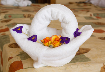Image showing Towel Art: Basket with Flowers