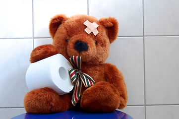 Image showing toy teddy bear on wc toilet