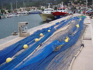 Image showing Drying fishing nets, Puerto de Soller, Mallorca