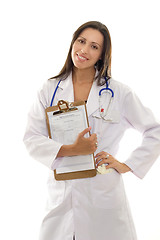 Image showing Attractive smiling doctor with health record document