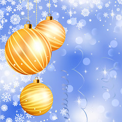 Image showing Christmas ball on abstract blue lights. EPS 8