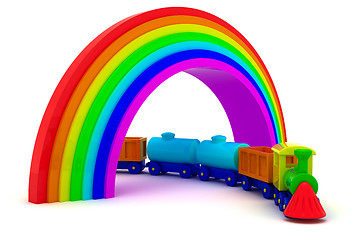 Image showing Train under rainbow