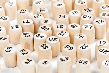 Image showing wooden barrels with lotto numbers