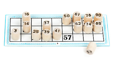 Image showing Wooden barrels lotto numbers on the card carton