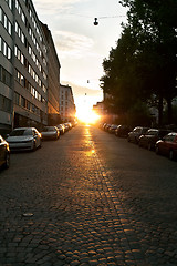 Image showing European narrow street with parked cars