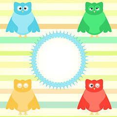 Image showing cute cartoon owl set on colorful background