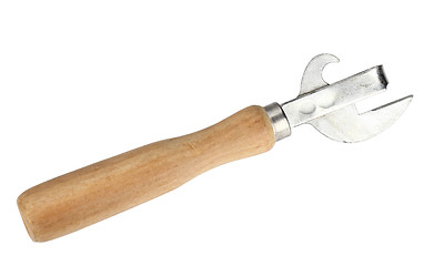 Image showing Metallic can-opener with wood handle