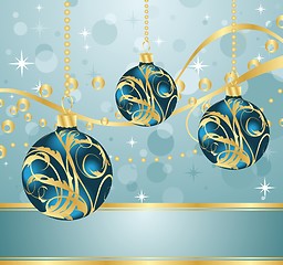 Image showing abstract blue background with Christmas balls
