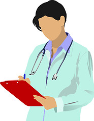 Image showing Medical doctor with stethoscope on white  background. Vector ill