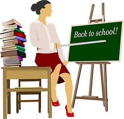 Image showing Woman teacher in classroom. Back to school. Vector illustration
