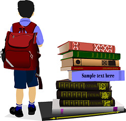 Image showing  Schoolboy and column books. Vector illustration