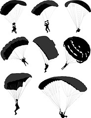 Image showing Big set of parachutists in flight